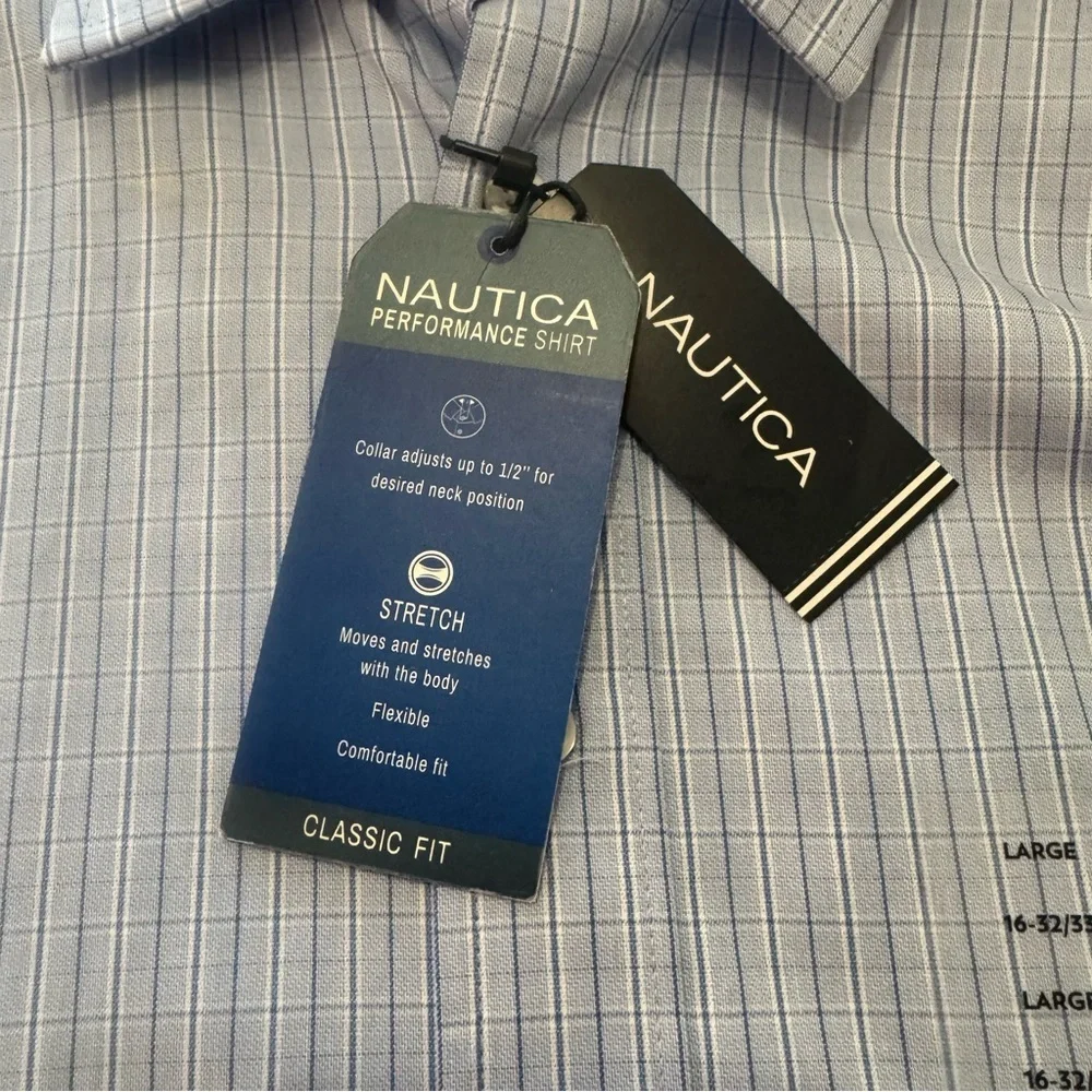 NWT Nautica Performance Stretch Men’s Dress Button-Up Shirt Large 16 32-33